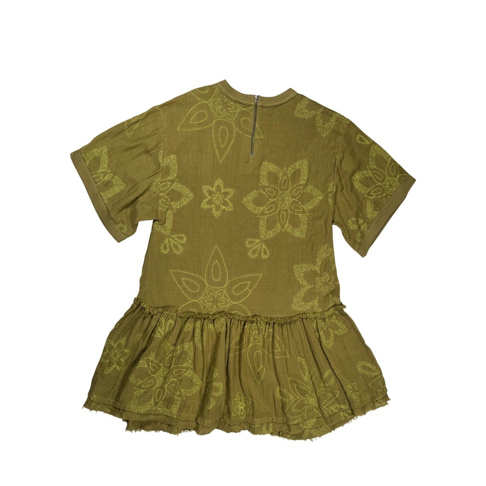 Free People Picking Petals Mini Dress Women XS Olive Green Floral Drop Waist - Picture 3 of 10